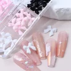Kawaii 3d Arco Encantos De Unhas Branco Rosa Preto Resina Strass Decoração Da Arte Do Prego Diy Manicure Suprimentos