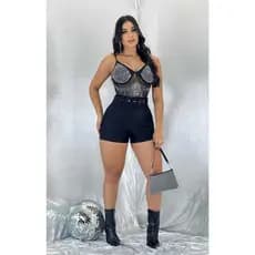 Body Pedraria com bojo com alça ajustável body tule, bodi festa ,bore brilho, body Feminino
