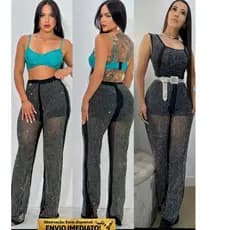 Calça De Tule Pantalona Calça fler com Brilho com forro em tecido suplex  ,Calça Feminina Balada Rodeio Country CalçaCom