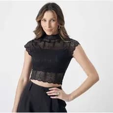 CROPPED RENDA GOLA ALTA MODA FEMININA MODA CASUAL MODA ELEGANTE TENDENCIA