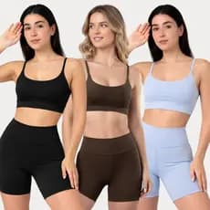 Conjunto Fitness academia short e top poliamida zero transparencia feminina