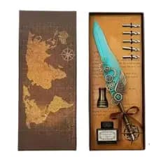Caneta de Pena Vintage com Suporte Tinteiro e Carimbo - Elegância na Escrita
