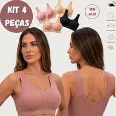 Kit 4 Sutiã TOP Sem Costura Sem bojo, Alça Larga Macia e Tecido Confortável uso Diário e Práticas Esportivas