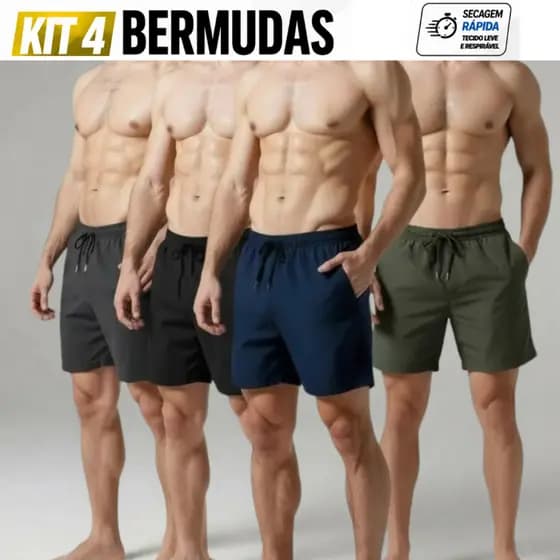 Kit 4 Short Esportiva Masculina Bermuda Para Corridas e Academia Dryfit com Bolso e Secagem Rápida