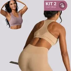 Kit 2 Top com Bojo Fitness Nadador Feminino Sutiã COM Bojo Removível Sem Costura Extremo Conforto
