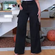 Calça Cargo Alfaiataria Feminina Pantalona com Bolsos laterais