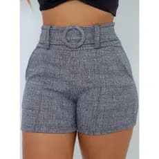Shorts Feminino Skinny Tecido Linho com Cinto Forrado e Bolso