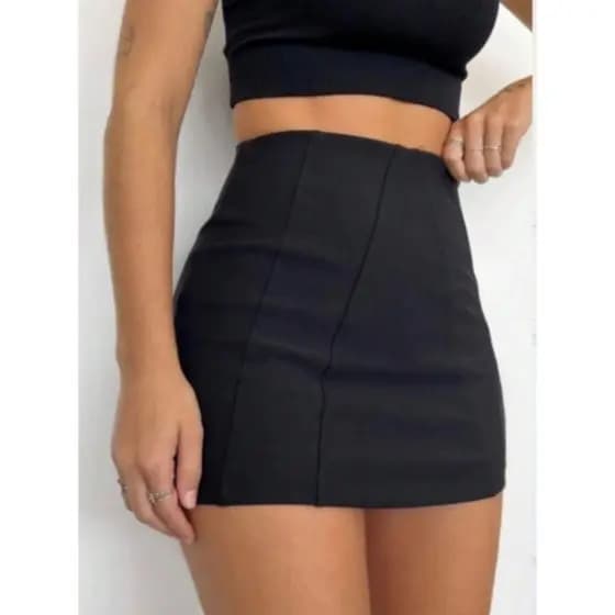 Short Saia Feminino Curto Bengaline Cintura Alta Com Zíper