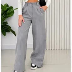 Calça Feminina Alfaiataria Pantalona Risca de Giz – Cintura Alta com Botão | Elegante e Moderna