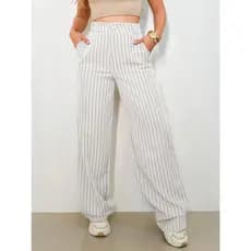 Calças Femininas Listradas Cintura Alta Perna Larga Elegante Casual Formal Risca de Giz