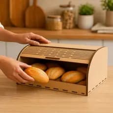 Cesto Pao MDF Cru Tampa Movel Porta Mantimentos Cozinha Bancada Decoração Corte Laser 40x25x17cm