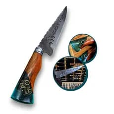 Faca Artesanal Churrasco Agro é Top de Aço Carbono 9" estreita – Cabo de Resina e pingente de Trator