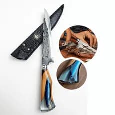 Faca Artesanal Churrasco Aço Carbono 9” Folha – Cabo com Isca Artificial Pesca