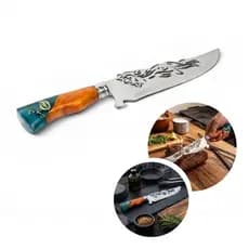 Faca Artesanal Churrasco Aço Inox 8 Polegadas Meio Cavalo Crioulo Com Bainha Couro Cabo com Resina