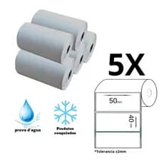 5 ROLO ETIQUETA PROVA DAGUA MINI IMPRESSORA XD-210 - 50X40
