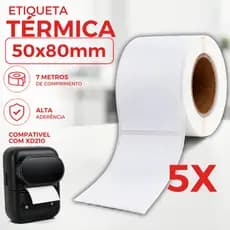 5 Rolo de Etiqueta adesiva termica Xd210 - 50x80