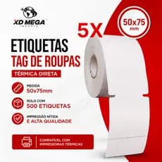 5 rolos Tag Para Roupa Térmica Não Usa Ribbon 50x75