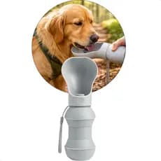 Garrafa de Água Portátil Pet 300ml Bebedouro Antivazamento com Tigela Silicone Dobrável