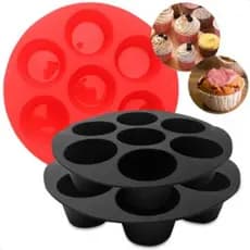 Forma de Silicone para Cupcake 7 Cavidades para Air Fryer Forno e Microondas Antiaderente