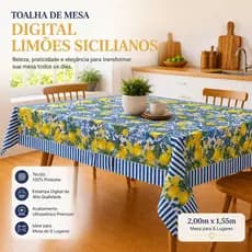 Toalha para Mesa 6 Lugares Digital 200cm por 155cm Tecido  Retangular Fácil de Limpar