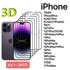 Kit De Película De Vidro Te 3D  para Iphone  7/8/7P/8P/X/XSMax/XR/11/12/13/14/15/16/17ProProMax