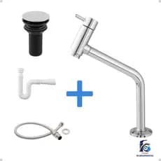Kit Banheiro em ABS Cromado -Torneira Link Bancada, Válvula Click, Engate Flexível e Sifão Branco