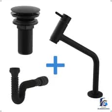 Kit Torneira Link Pia Banheiro Lavatório ABS + Valvula 7/8 + Sifão - BLACK