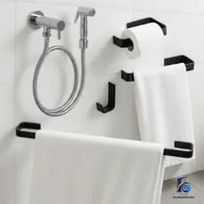Kit Banheiro Preto Fosco Completo | Ducha Higiênica + Acessórios Quadrados Inox | Alta Qualidade