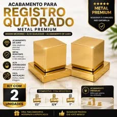 2 Acabamentos para Registro Quadrado Dourado Metal Premium Luxo Compatível 1/2 3/4 1 Banheiro Alta Resistência