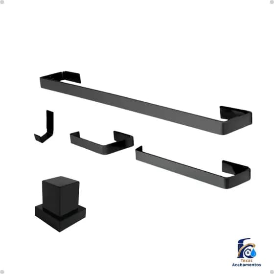 Kit Banheiro Preto Fosco Completo | Acabamento Registro + Acessórios Quadrados Inox | Alta Qualidade