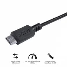 CABO USB A 2.0 PARA USB TIPO C 50CM PRETO - PUACP-05