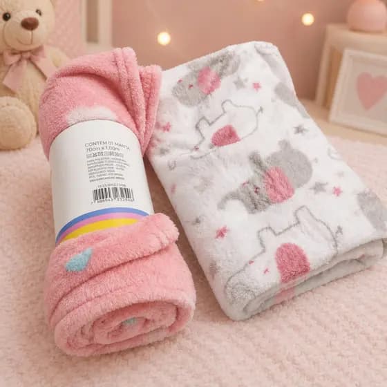 Kit 2 Cobertor Soft Mantinha Bebê Macio Antialérgico Manta