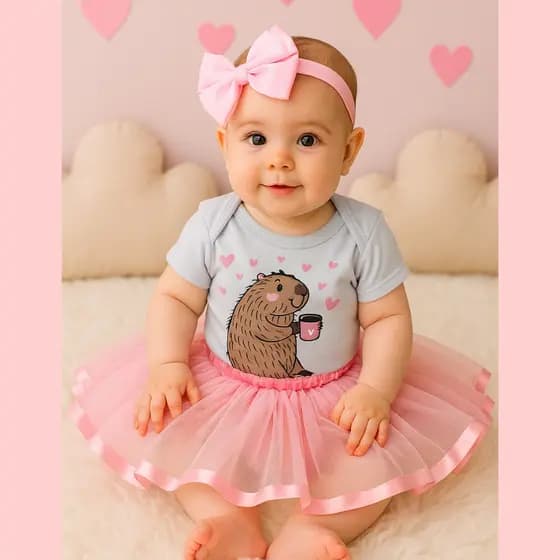 Kit ou Body Tematico de Capivara Mesversário Festa Presente Bebe 0 a 12 meses 100% Algodão