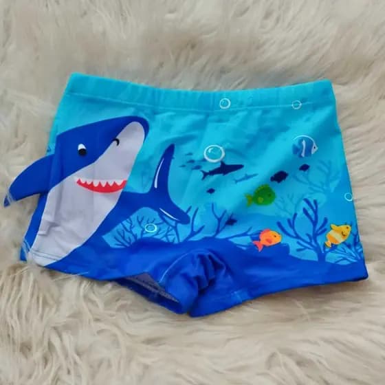 Sunga infantil Tubarão 3D Roupa de Praia Piscina Natação Praia Verão