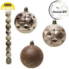 Bola De Natal Mista Glitter / Estrela Alto Relevo Arabesco Vazados Dourado 9 Peças De 6Cm