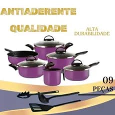 Conjunto De Panelas Antiaderente 09 Peças Teflon Com Tampa de Vidro Várias Cores