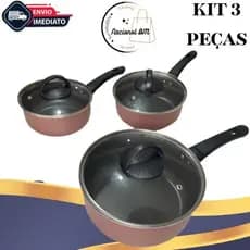 Kit 03 Peças Antiaderente Conjunto 02 e 01 Peça Avulsa Varias Cores Tampa de Vidro Teflon