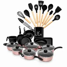 Kit Panelas 25 Peças Rose Completo Antiaderente Teflon Tampa Vidro Temperado Alta Qualidade