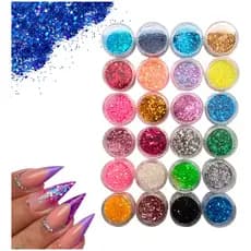 Torre Com 24 Pote De Glitter Flocado Decoração Unha Nail Art