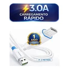 Cabo Micro USB V8 2m Carregador Android Dados e Carga Resistente p/ Celular Controle