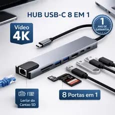 Hub Usb-c  8 Em 1 Hdmi Rj45 Sd Tf Usb 3.0 Pd Docking Station Mobilador Alumínio