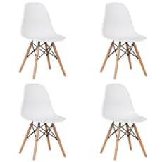 4x Cadeira Charles Eames Eiffel Wood para Estudo Sala Recepção Consultório Clínica Escritório Área