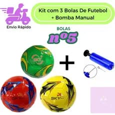 kit Com 3 Bolas De Futebol Tamanho 5 Com Bomba Manual Para Bolas