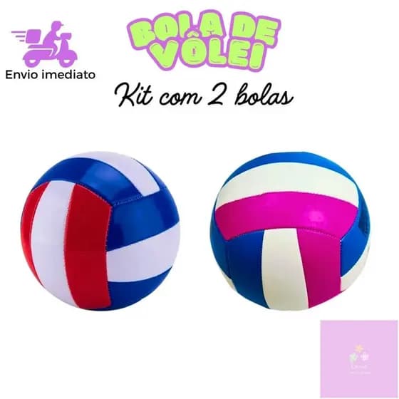 Kit com 2 Bolas de Vôlei Tamanho Oficial Coloridas Alta Durabilidade Costura Reforçada Couro Sintético