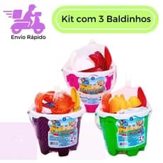 Kit Com 3 Baldinhos De Praia Com 6 Moldes Cores Sortidas Menino Menina