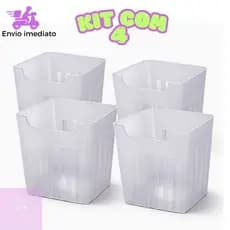Kit 4 Potes Organizadores Porta Geladeira BPA Free Transparente Fosco Organizador Multiuso