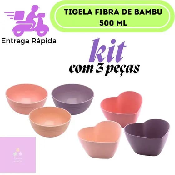 Kit 3 Tigelas Bowl 500Ml Bambu Ecológico Cumbuca Sobremesa Bowls Tigela Alimentos