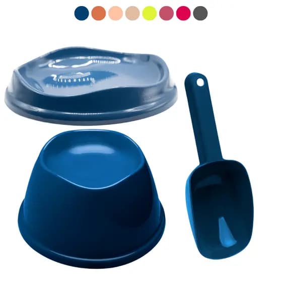Kit Comedouro Gato Pet Elevado Raso Ergonômico Auxilia Digestão Brinde Pá Dosadora Excusivo