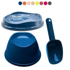 Kit Comedouro Gato Pet Elevado Raso Ergonômico Auxilia Digestão Brinde Pá Dosadora Excusivo