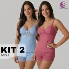 Kit 2 Baby Doll Feminino Short Doll Kit Pijama Verão Conjunto Feminino Estampado Pijamas Baby Dool